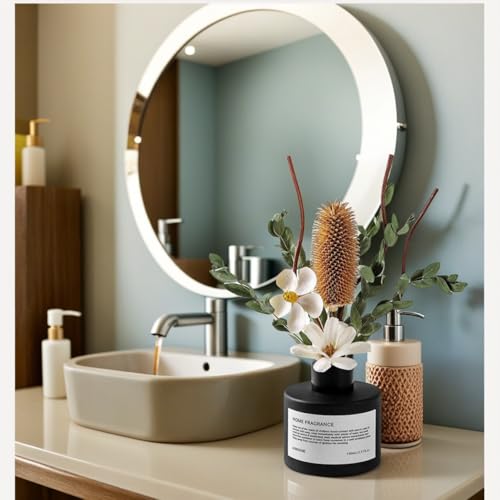 KBHOMFRA Reed Diffuser Set with Dried Flowers, 3.38fl.oz Fragrance Diffuser with Sticks, Scented Sticks Aroma Diffuser, Home & Office Décor for Air Fresheners, Bathroom (Pure White Gardenia)