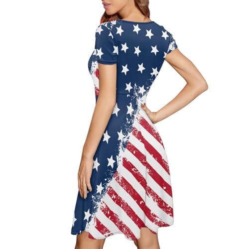 Image of POLERO Sunflower Dress for Women Floral Summer Dresses Short Sleeve Casual Sundresses Midi Dresses