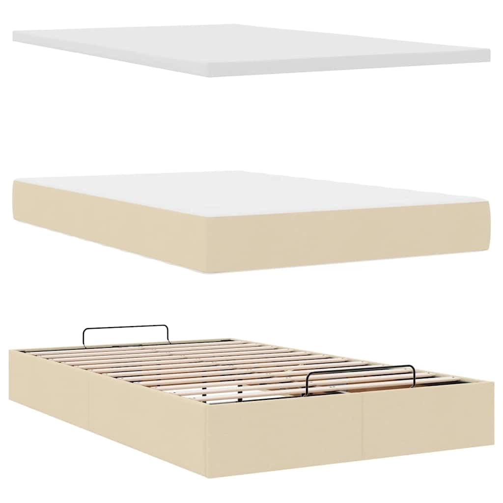 Cama otomana con colchón, 120 x 200 cm, tela crema, LED, gran espacio de almacenamiento, mecanismo de elevación hidráulica para jóvenes y habitaciones de invitados
