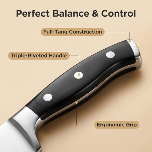 Image of McCook Knife Sets,German Stainless Steel Kitchen Knife Block Set with Built-in Sharpener, 15-Piece Razor-Sharp Kitchen Knives, Forged Triple Rivet,Full Tang,Ergonomic Handle,Elegant Box for Gift