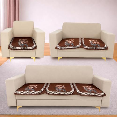 Image of Homerz 'Brooklyn Series' Premium Sofa Cover | Quilted Floral Design | Non-Slip Washable Sofa Protector | Soft Anti Slip Fabric (Ny Mustard, 6 (3+2+1) Seater, Only Seat Cover)