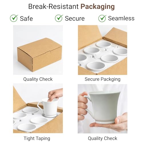 Image of Femora White Ceramic Tea Coffee Mug Set, 180 ml Each, Modern Tapered Shape, Set of 6 Microwave & Dishwasher Safe BPA Free