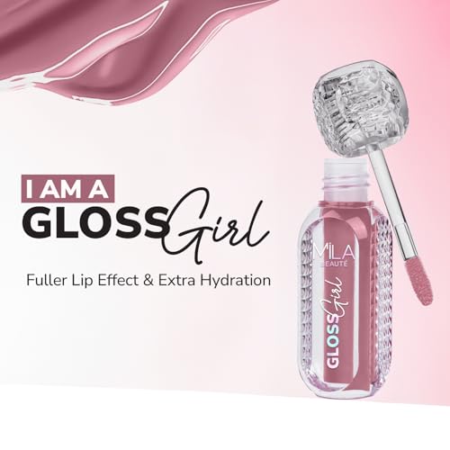 Image of MILA BEAUTE Gloss Girl Lip Gloss|Enriched With Mango Seed Butter & Hyaluronic Acid|Light Weight & Non-Sticky Formula|Gives Fuller-Lip Effect & Extra Hydration|High Shine Finish-That's Me, 2.8 Ml