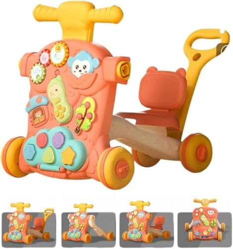 AZIEBAY 子供用歩行器、多機能音楽テーブル付きおもちゃベビーカー。スライド機能と転倒防止機能付き。歩行補助に最適。 (標準,ピンク3in1 アップグレード版1)