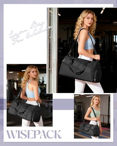 Image of Gym Bag for Women with Shoe Compartment Lightweight Travel Duffle Bags Carry on Bag Overnight Weekender Duffel Bag with Wet Pocket Personal Item Travel Bag Tote Bag Workout Dance Bag Black