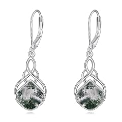 Moss agate irish leverback earrings