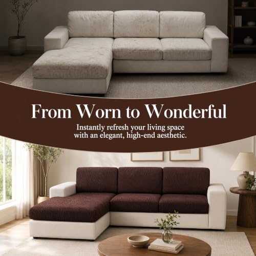 UWWGKK Stretch Couch Cover for Sectional Sofa - Multiple Patterns & Colors,Sofa Cover Design for L-Shaped Couches,Coffee SBW Chaise Cover(1 Pcs) — view 2
