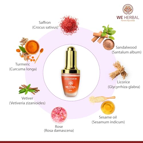 Image of WeHerbal Kumkumadi Face Oil 10ml, Ayurvedic Brightening & Anti-Ageing Serum with Saffron, Turmeric & Sandalwood, Repairs Pigmentation & Fine Lines, No Added Colour or Fragrance