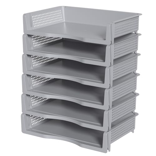 Parlynie 6-Pack Plastic Stackable Paper Tray, A4 Paper Trays Stackable, Grey
