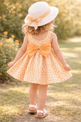 Image of Bold N Elegant Baby-Girl's Summer Sleeveless Cotton Floral Heart Print Princess Midi Dress Frock Tutu with Hat for Girls