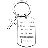 GiftYou Proverbs 3:5 Inspirational Scripture Metal Key Chains with Cross Pendant - Bible Verse Keychain and Religious Gift for Christian (Proverbs 3:5)