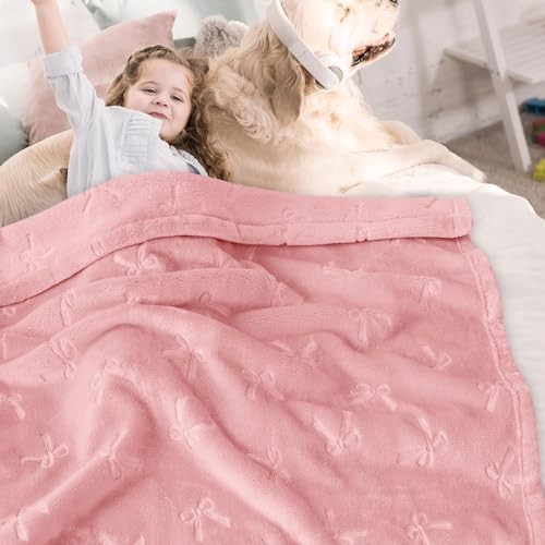 Image of BORITAR Baby Blanket with Bow Design, Super Soft Fleece Toddler Blankets for Girls Boys, Warm Lightweight Breathable Newborn Receiving Blankets for Crib Stroller(30x40 Inch, Blush Pink)