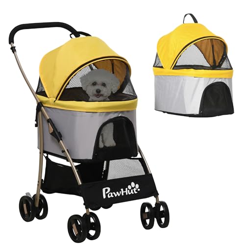 Carrello per cani PawHut, carrello per cani 2 in 1, borsa da trasporto, passeggino pieghevole per cani con cuscino, carrello per gatti di piccola taglia, passeggino per gatti con 4 ruote, finestra a