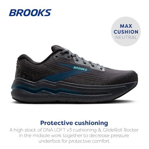 Brooks Men’s Ghost Max 2 Neutral Running & Walking Shoe - Ebony/Cockatoo/Blue Sapphire - 10 Medium
