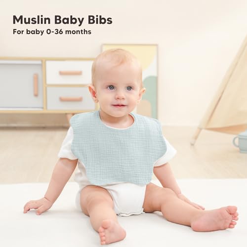 Image of Bearmoss Muslin Baby Bibs for Drooling & Teething Cotton Drool Bib 6 Pack | Soft Absorbent Adjustable Bibs for Unisex Boys and Girls,Easy to Clean for Infant,Toddler, Newborn,Wider design,0-36 Months