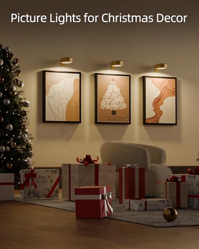 EZVALO Picture Lights for Wall, 2000mAh Rechargeable Battery Magnetic Poster Lights with 3 Color Temps & 12 RGB, Remote Dimmable Timer Painting Light, Wall Decor Light for Art Display, Frame (3 Pack)