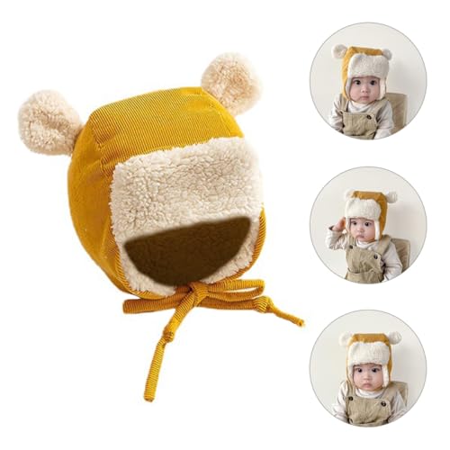 NOLITOY Hat for Toddlers Thickened Trapper Hat Soft Material Design for Warmth and Comfort Cute Bear Ears for Outdoor Activities Yellow3
