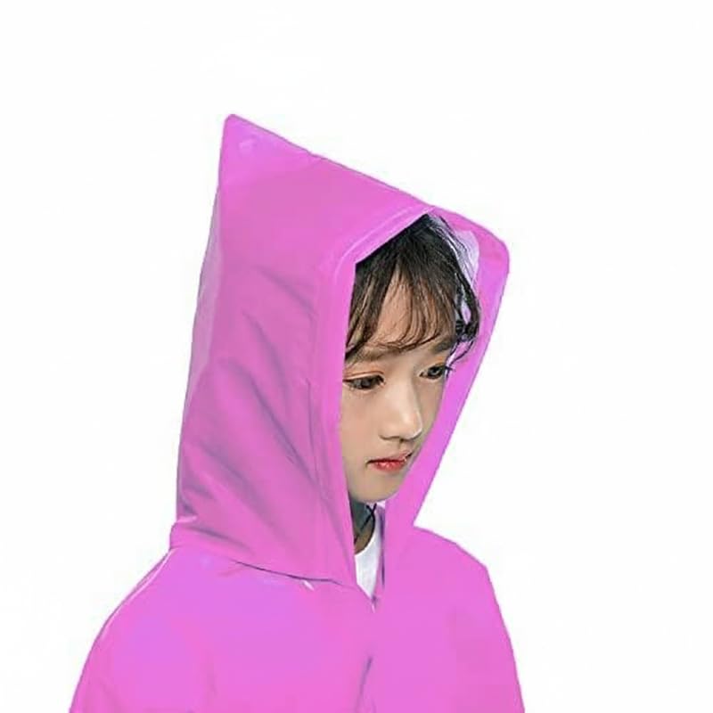 Kolva Kids Plain Hooded Raincoat with & Side Pocket| Rain Fighter I Rain Coat for Boy's I Girl's with Carrying Pouch (Pink) (9-10Years) 1