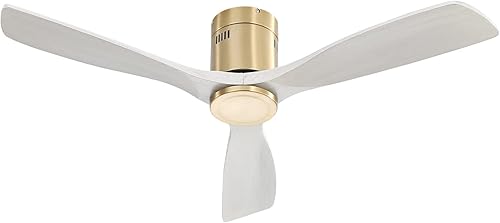 Sofucor Ventilador de techo de perfil bajo de 52 pulgadas, sin luz, 3 cuchillas de madera tallada, montaje empotrado, sin ruido, reversible, motor