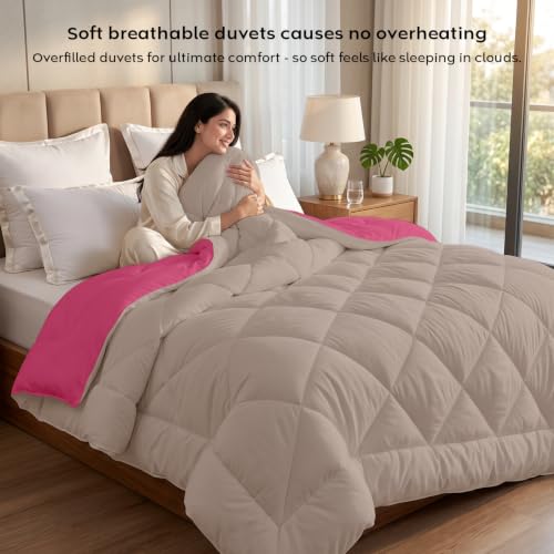 Image of AYKA Reversible Comforter 220 GSM Microfiber Reversible AC Comforter /Blanket for Winter /Quilt /Duvets for Queen Size Single Bed Comforter (60 * 90, Pink & Taupe)| TC - 220