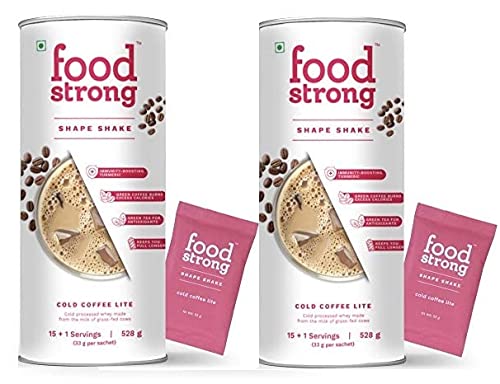 Foodstrong Whey Protein Isolate, 100% Hormone Free Grass-Fed Whey, 27G Protein & 6.6G BCAA, Coffee, With Turmeric & Digestive Enzymes, 16 Sachets, 528g (Pack of 2)