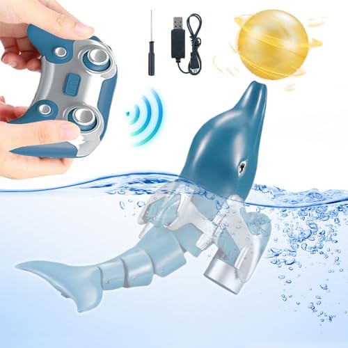 OBEST RC Delfin Ferngesteuertes Dolphin Spielzeug, Ferngesteuertes Boot mit LED Drehkugel, 2.4GHZ Hohe Simulation Hai, Wasserspielzeug Highspeed für Pools und Seen, Geschenk für 6+ Kinder im Sommer