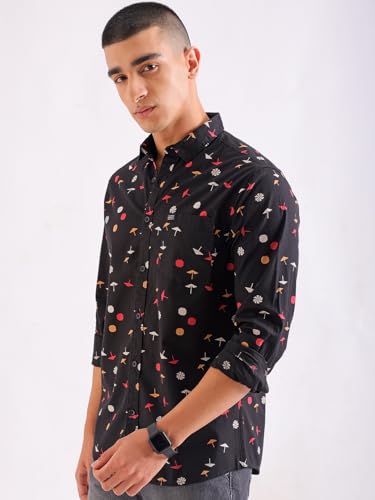 Image of The Indian Garage Co Men's Cotton Regular Fit Conversational Printed Full Sleeves Spread Collar Casual Shirt