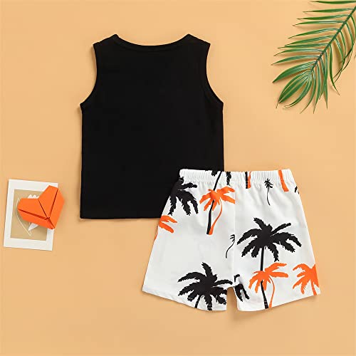 FYBITBO 2Pcs Toddler Baby Boys Summer Clothing Sets Cute Mamas Boy Sleeveless Tank Tops T-Shirt+Palm Shorts Outfits (D-Black & White, 4-5T) - Thumbnail 3