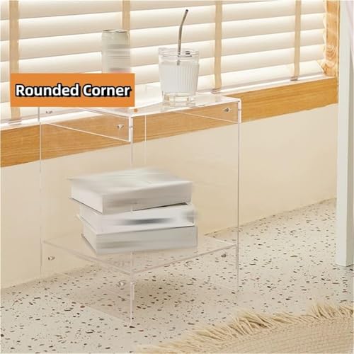 2-Tier Acrylic Side Table Modern Transparent Accent Tables Nightstand End Table for Living Room Small Space Lightweight(Orange) - Image 5