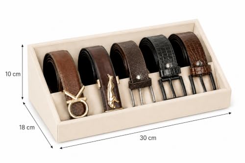 Image of La Trove 5 Slot Belt Organizer Display Tray for Men, Cream | Stackable tray keeps formal, casual and leather belts arranged neatly in wardrobe, closet, drawer, dresser or dressing table