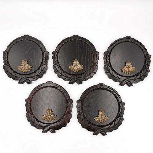 GTK - Juego de 5 placas de cuña talladas oscuras AF 16 cm con 5 hojas de roble, portada pequeña, tabla cuña, tabla de especias, placa de trofeos
