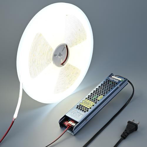 BENLUN 24V COB LED Strip Lights 65.6ft Kit, 6000K Cool White Cuttable Adhesive 480LEDs/M CRI 90+ LED...
