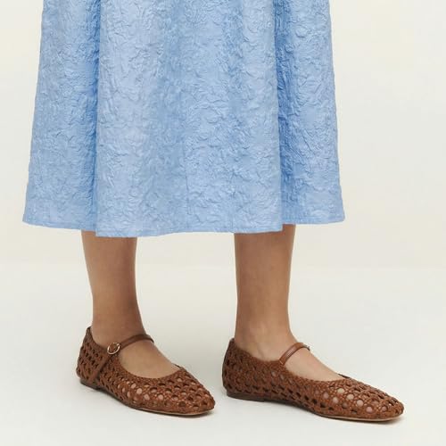 Image of Molozoey Woven Mesh Ballet Flats for Women with Metal Buckle Strap Ballerina Flat Shoes Comfortable Round Toe Mary Jane Flat.