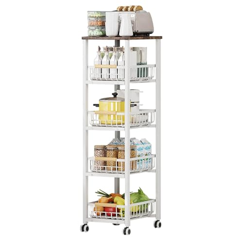 Uptyia Carrito Auxiliar con Ruedas,Carrito baño con 5 Niveles,Carrito Cocina con Cesta extraíble,Negro,40 * 30 * 107.5cm (5-Tier-Negro) (5-Tier-Blanco)