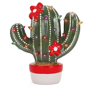 Milltown Merchants Ceramic Christmas Cactus – Vintage Ceramic Christmas Tree Cactus – Light up Christmas Tree Cactus…