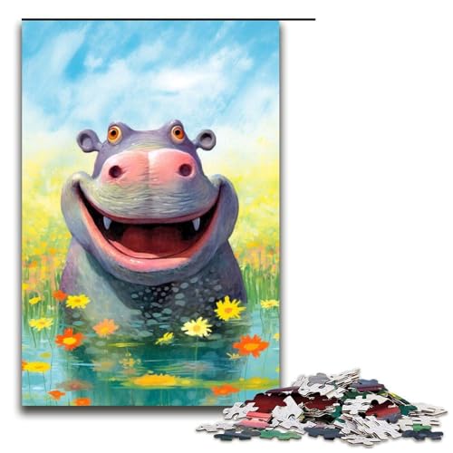 Rompecabezas de 1000 Piezas Happy Hippo Delight para Adultos, Divertidos Rompecabezas para Toda la Familia, Juego Familiar, antiestrés, desafío difícil, Rompecabezas de 1000 Piezas