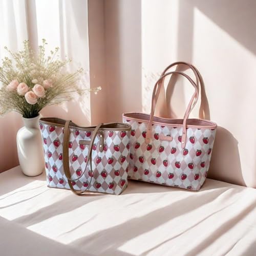 Image of ARREBOL Cute Strawberry Tote Bag Pu Leather Purse with Zipper for Women Travel, School