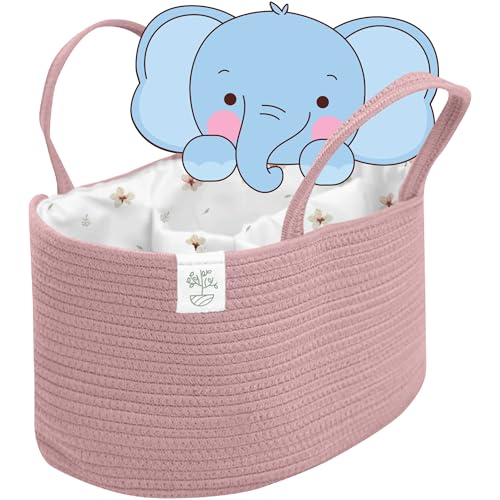Image of KiddyCare Diaper Caddy Organizer Basket for Nursery Storage Organizer Cart Baby Basket for Diaper Holder, Baby Basket Gift for Boy/Girl Basket with Dividers Pink (Floral Print) Large
