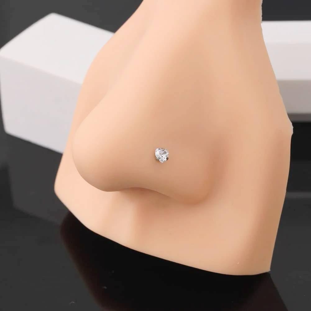 Via Mazzini Stainless Steel No-Tarnish No-Rusting Crystal Studded Nose Pin Set for Women and Girls (NR04983) Pack of 4 Pcs 1