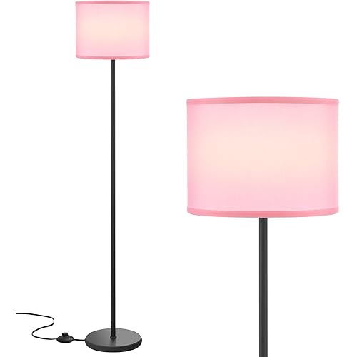 Ambimall Modern Floor Lamp with Shade, Tall Lamps for Living Room, Bedroom, Office, Dining Room, Stick Floor Lamp with Pink Lampshade(Without Bulb)