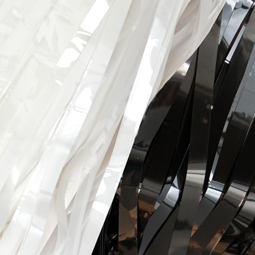 Image of Hampton Distribution 2 Pack Black & White Streamers Party Backdrop, 39 inchW x 78 inchL Modern Foil Fringe Curtains, Black & White, Holiday Theme
