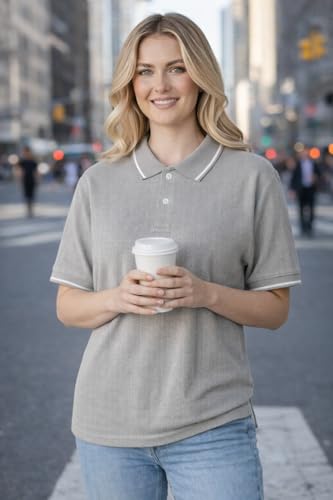 Image of Mack Jonney Women's Textured Polo T-Shirt | Half Sleeve Cotton Blend Top |Casual Collar Tee | Regular Fit-M7527