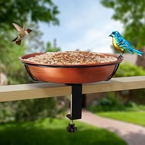 Deck Bird Bath for Outdoors, 11" Copper Metal Birdbath Bowl with Adjustable Big Steel Clamp Backyard Bird Bath&Bird Feeder for Railing Balcony Fence Yard Art Garden Decor Deck Bird Bath for Outdoors 11 Copper Metal Birdbath Bowl with Adjustable Big Steel Clamp Backyard Bird BathBird Feeder for Railing Balcony Fence Yard Art Garden Decor