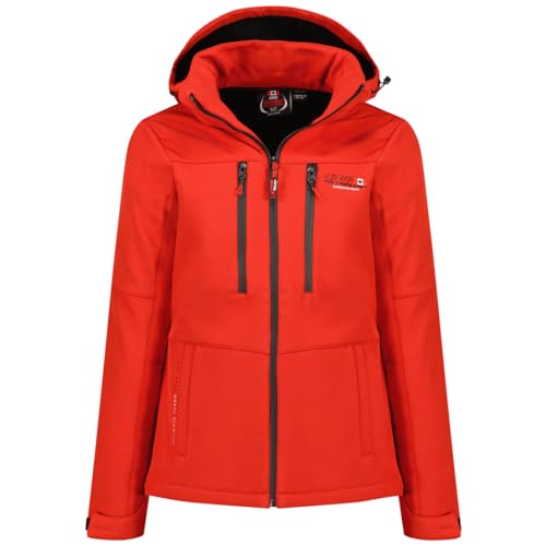 Canadian Peak Timmexeak Lady - Chaqueta Softshell Mujer Impermeable Con Capucha - Abrigo Mujeres Outdoor Cortavientos Resistente - Senderismo Esquí Otoño Invierno Primavera (Rojo Negro S)