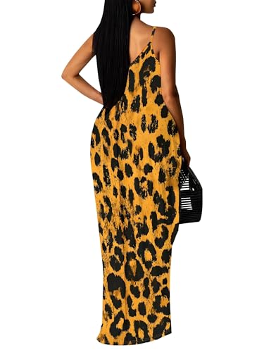 Image of Women's Summer Maxi Dress Spaghetti Strap Floral Boho Beach Long Sundress with Pockets