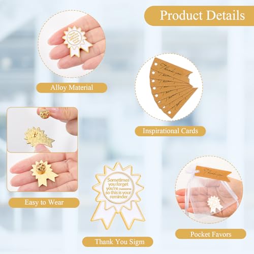 Sasylvia 30 Set Team Appreciation Gifts Thank You Enamel Pin Lapel Pin Bulk Medal Brooch Award Pin Badges with Thank You Card Organza Bag for Coworker Employee Appreciation Gifts(Novelty) - Thumbnail 3