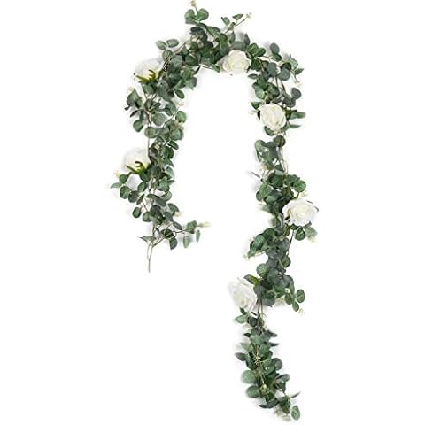 U'Artlines Artificial Eucalyptus Garland with White Roses Greenery Garland Eucalyptus Leaves Wedding Backdrop Wall Decor(Eucalyptus Garland with White Roses) Cover