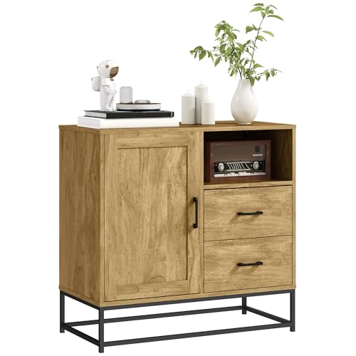 HOMCOM Buffet Salon Meuble de Rangement Style Moderne avec 2 tiroirs, Compartiment Ouvert et étagère réglable - Buffet Salle à Manger, Cuisine et Salon, 80...