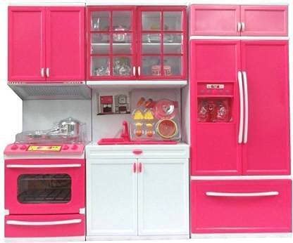 DIKUJI ENTERPRISE Plastic Play New Kids 3 Compartment Kitchen Set For Girls With Light&Music Compartment 3 For Girls 3 Khana (Multi Color)
