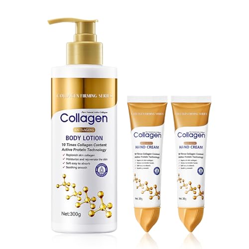Collagen Firming Body Lotion 300g Collagen Cream for Skin Tightening Cream Body Collagen Body Creams for Women Dry Skin Moisturiser Fast Absorbing with 2 * 30g Hand Cream